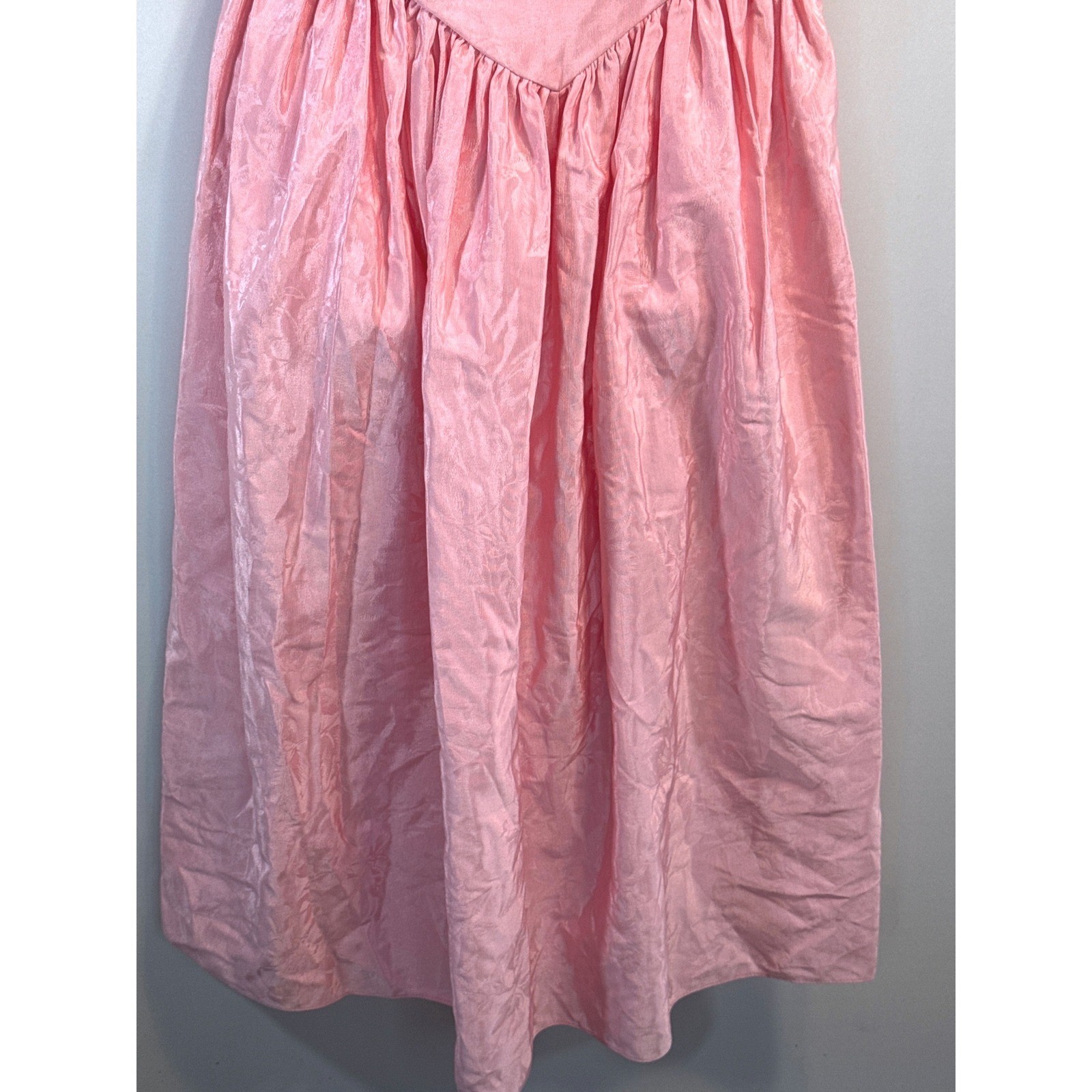 Vintage Alfred Angelo Floral Jacquard Midi Dress Lace Trim Basque Waist 80s XS
