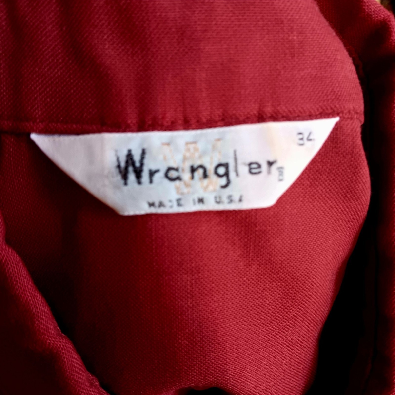 Hippy True Vintage Small Shirt 1970’s Wrangler Burgundy Groove Western sz 34