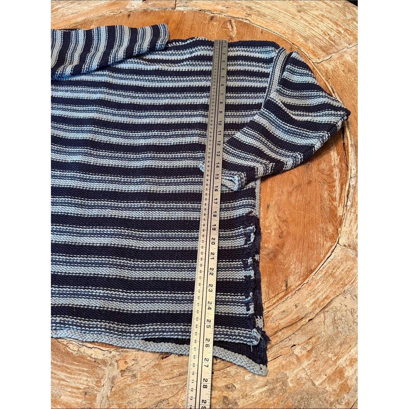 Vintage Blue Patchwork Stripe Sweater Made in Hong Kong Coastal Cottagecore M