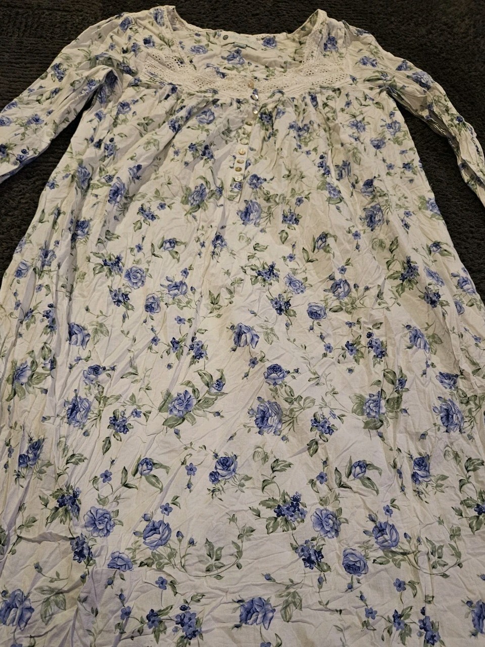 Ella Simone Women’s M Vintage Styled Floral Nightgown Blue Floral Cottage Core