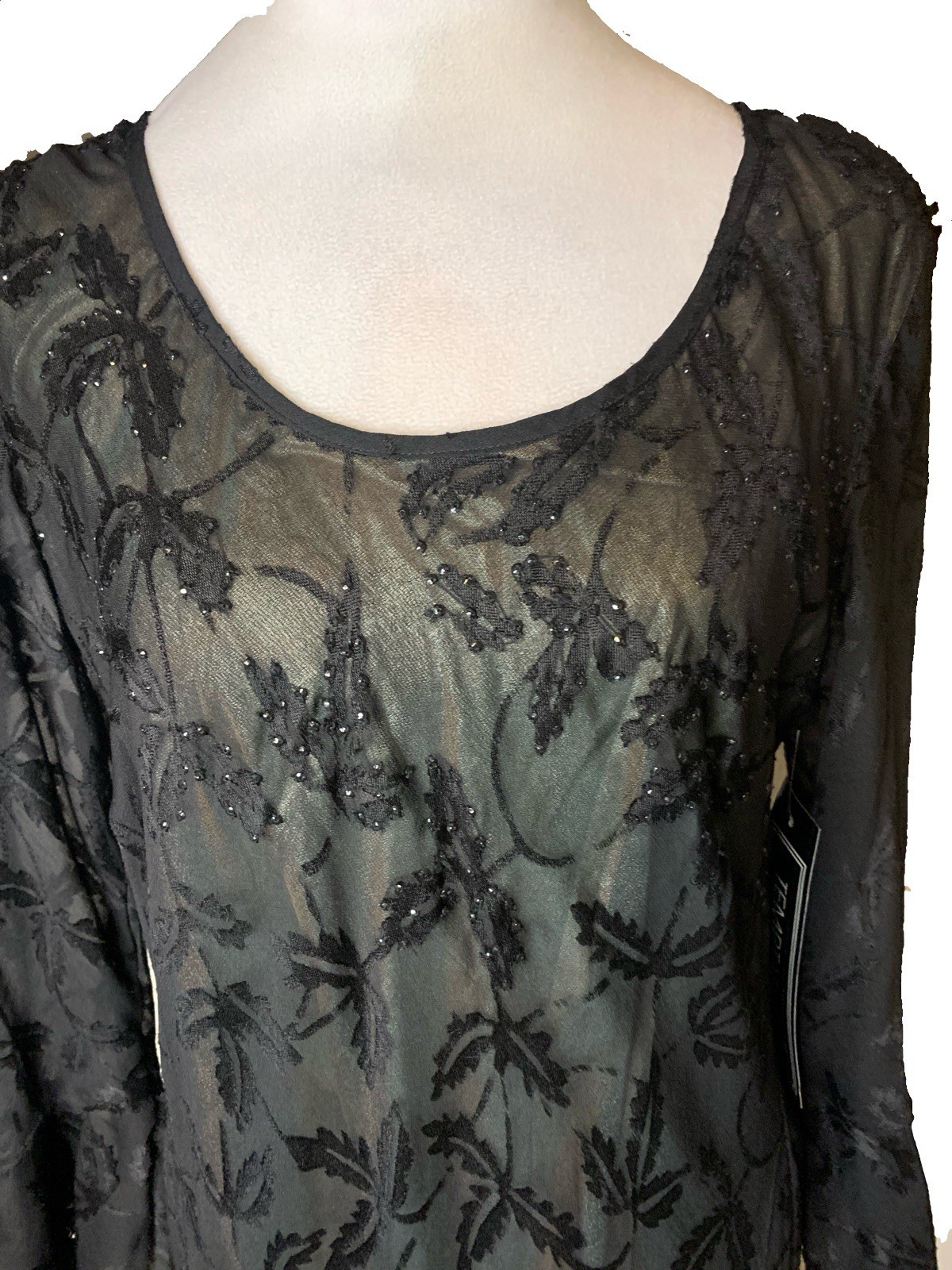 Vintage 90s NWT TEMPTATION Mesh Maxi Dress Whimsigoth Beaded Goth Fairy Sleeve