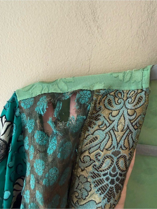 Vintage 90s Sterling Styles Patchwork Kimono Jacket green *flaw* hole