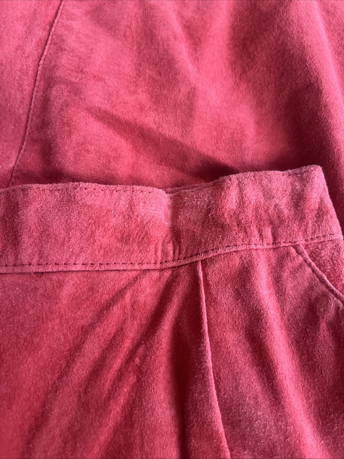 Vintage Toffs Cherry Red Genuine Suede Leather Midi Skirt 10M Old Money Korea