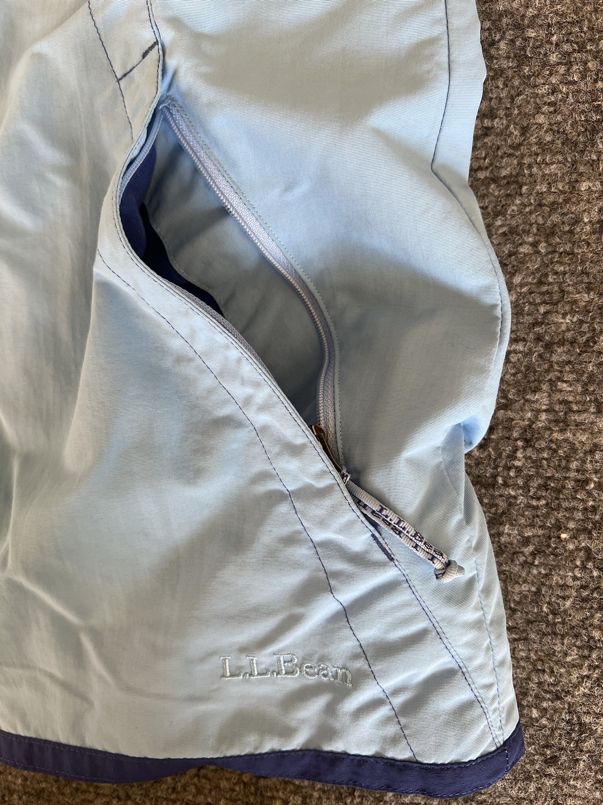 L.L. Bean VTG Womens Jacket Windbreaker 2-Tone Blue Packable Hood Nylon Large