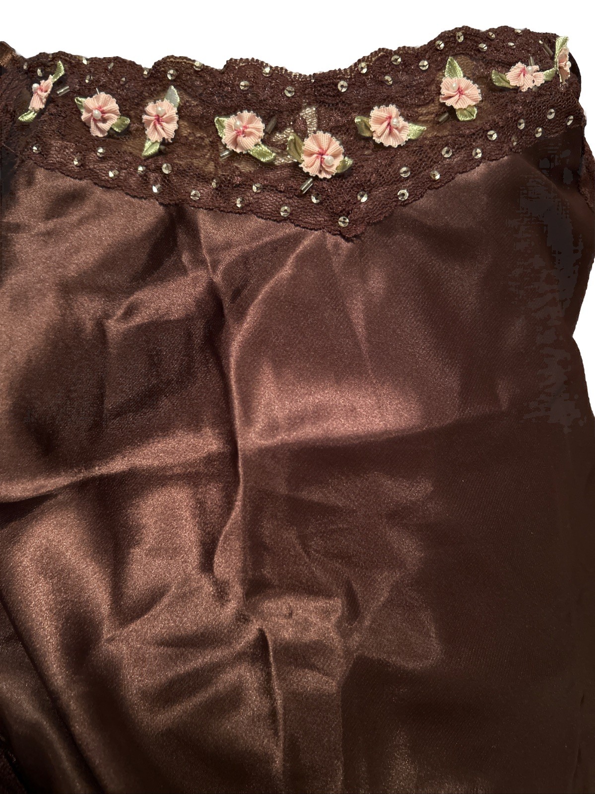 Vintage Y2K Deadstock One Step Up Satin Camisole Cami Top NWT Brown Rose Lace S