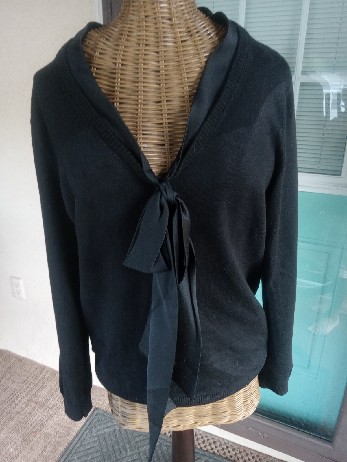 Vintage Black Silk/cashmere Long Sleeve Sweater, Medium, With Satin Detail