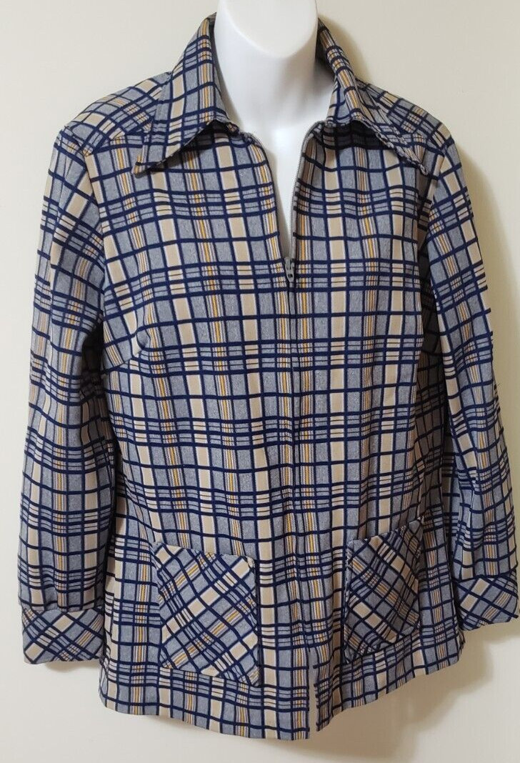 Vintage Terry Of Chicago Womens Zip Front Shirt ,tunic, Blouse Size S/M