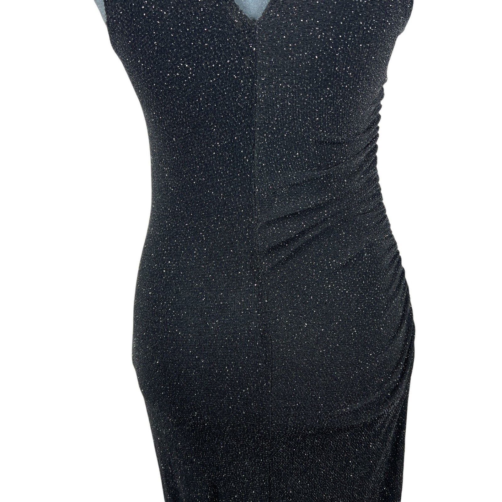 My Michelle Vintage Halter Dress Small Black Silver Glitter Ruched Y2K Fairy USA
