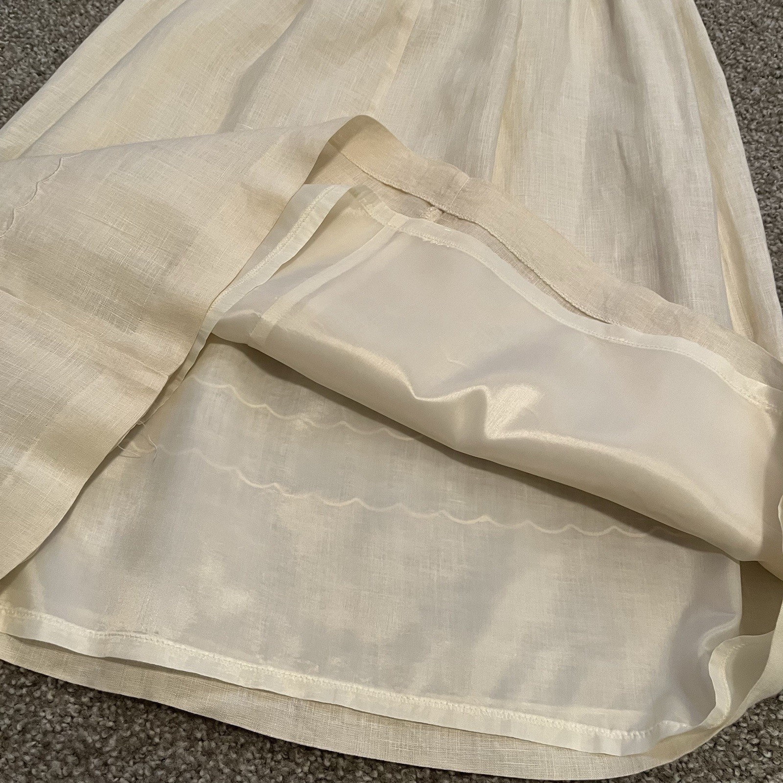 VTG Cloak of Many Colors Women’s 10 Linen Midi Skirt Set Ivory Crochet Victorian