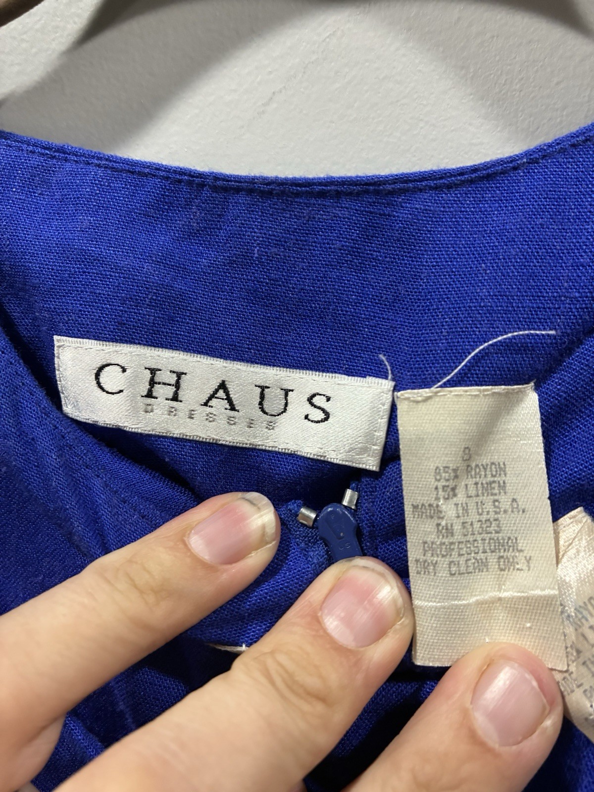 Vintage Chaus Electric Blue Linen Blend Sheath Dress Bolero Set Size 8 Made USA