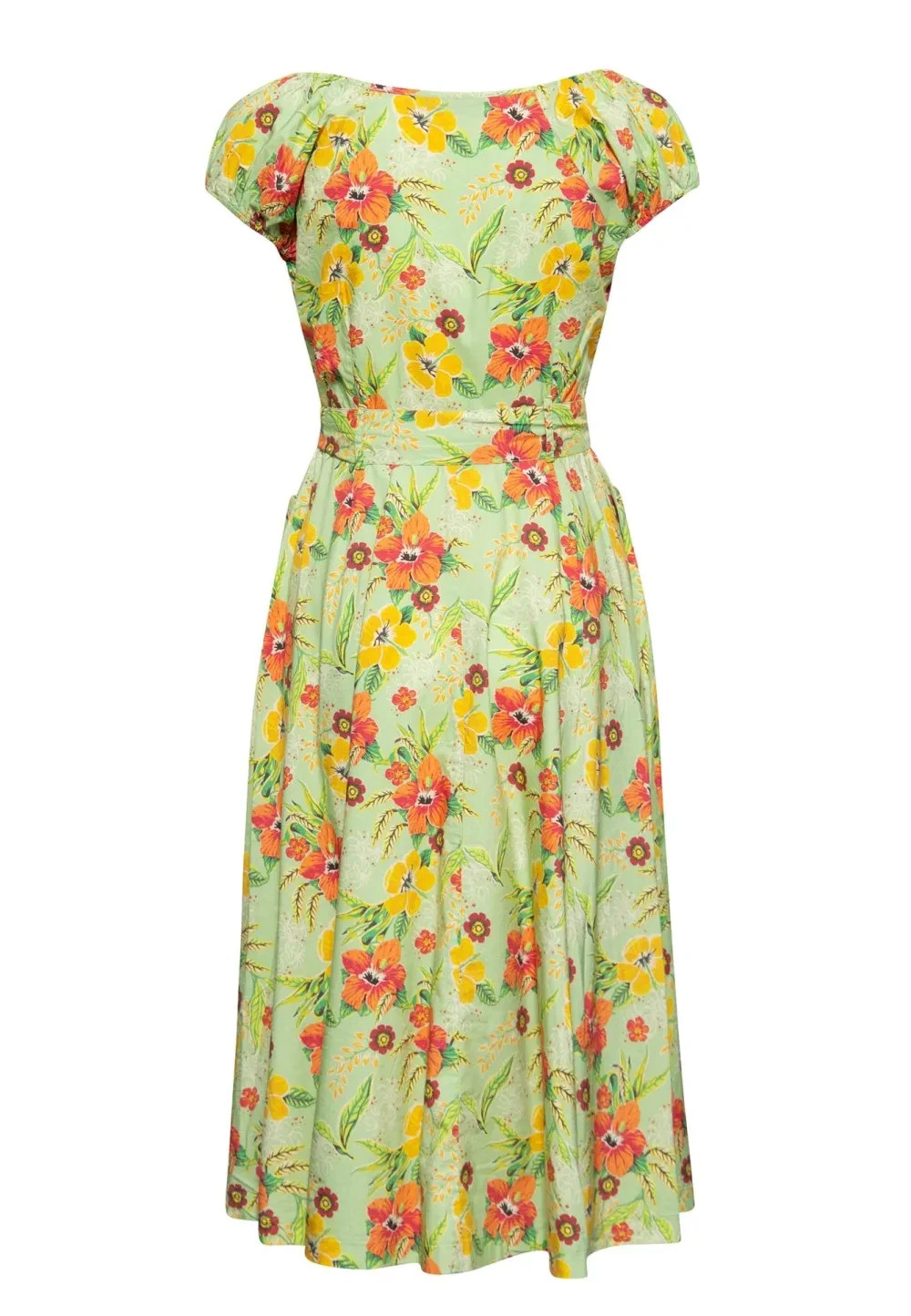 Rockabilly Vintage Retro Swing Dress With Hibiscus Pattern Mint Size 44 New