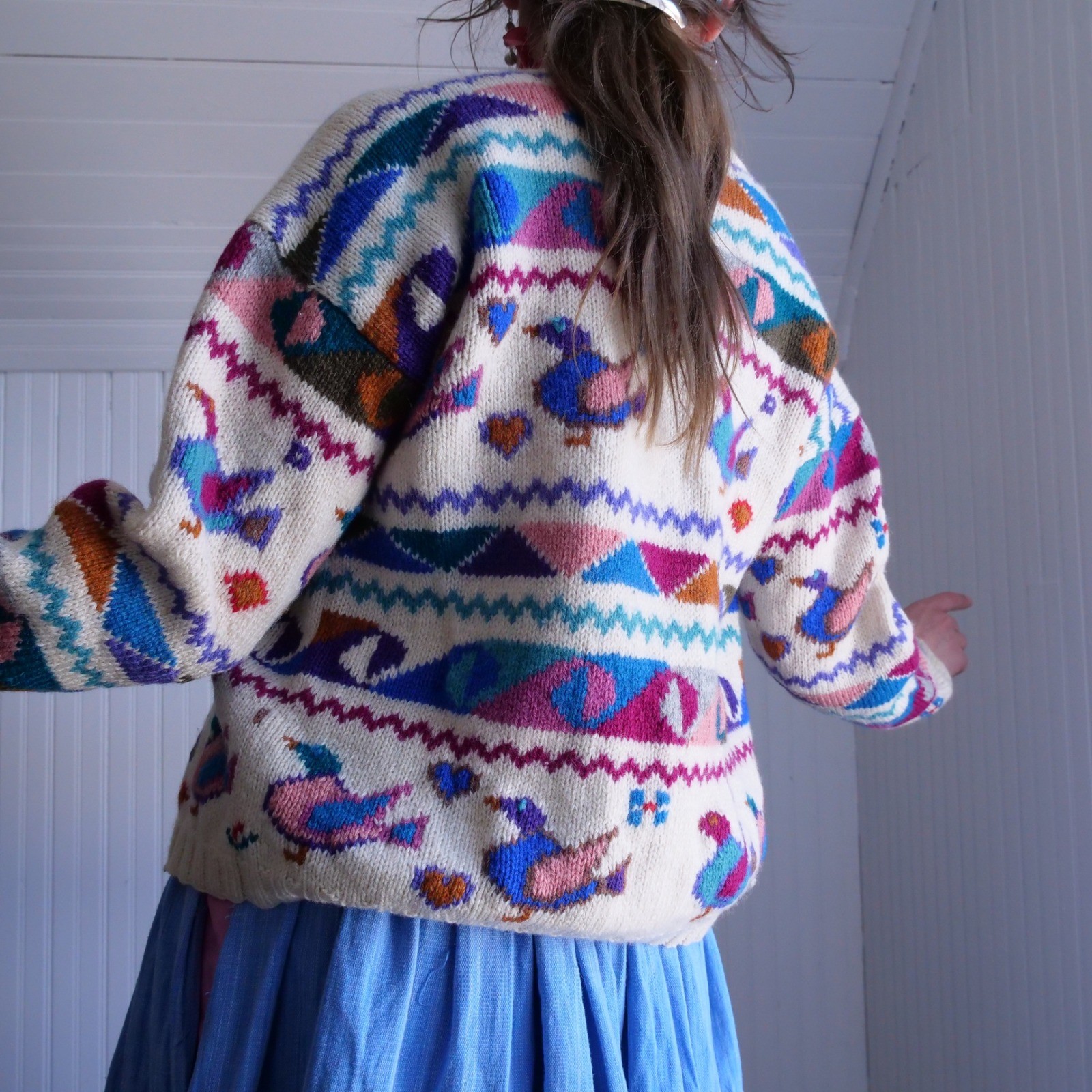 The sweetest vintage 90s Robert Scott Ltd. wool bird and heart cardigan
