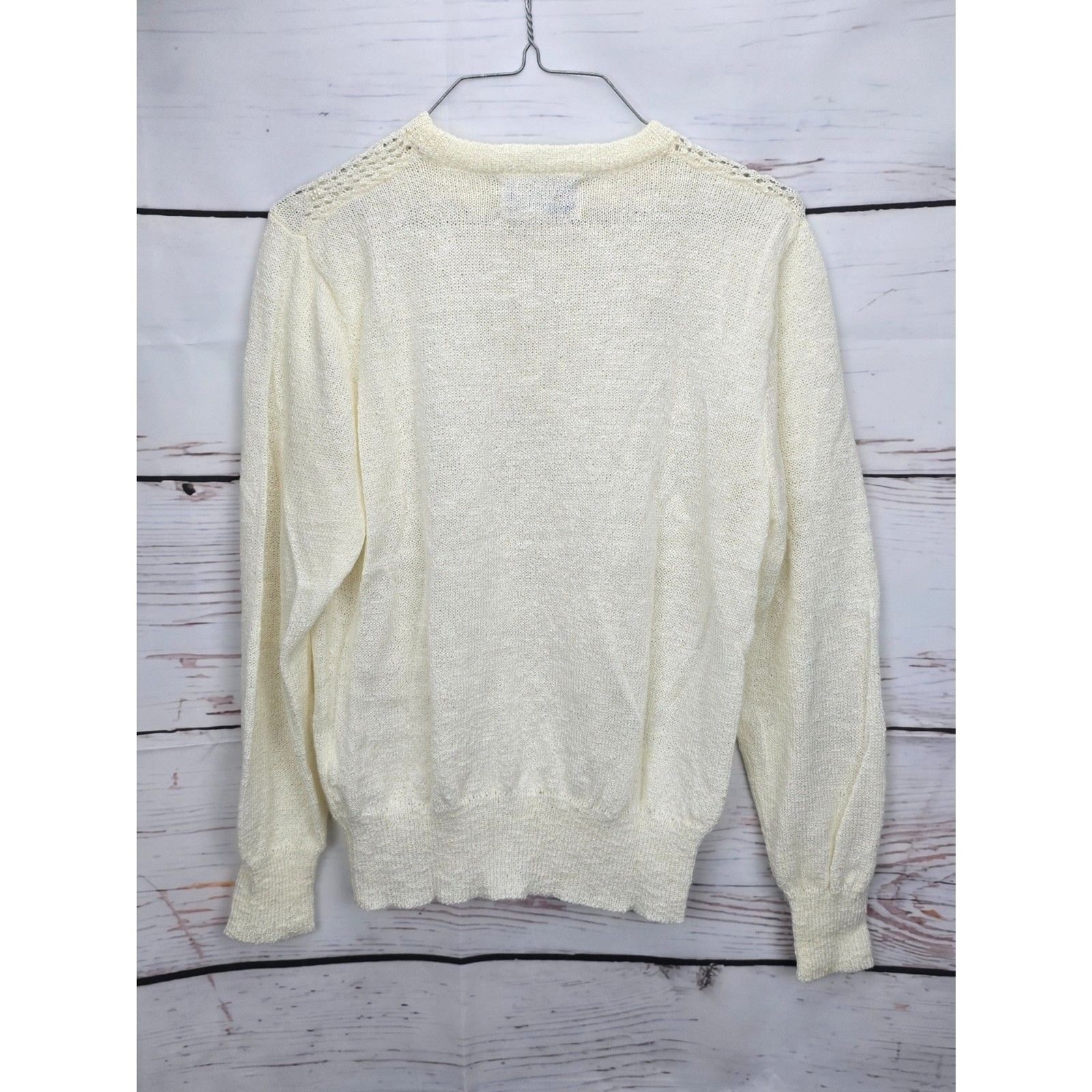 Vintage Coquette Dean’s of Scotland LG Cream Pearl Flower Sweater Acrylic EUC