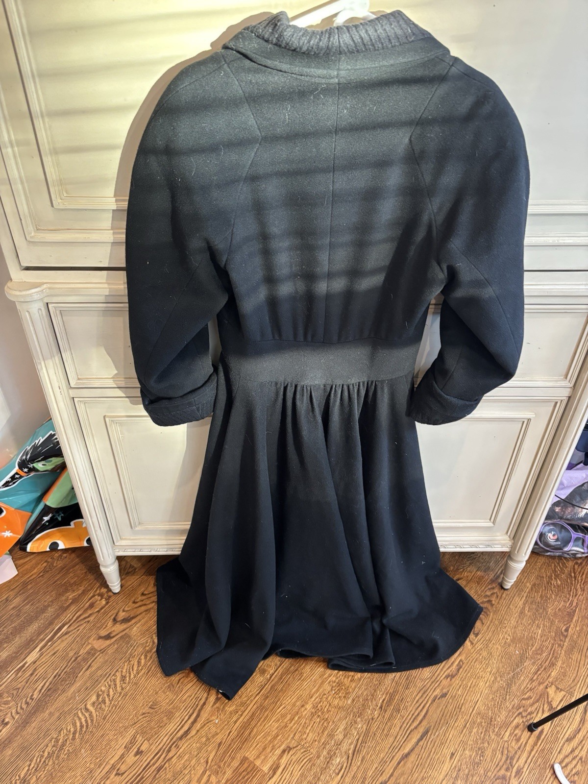 Bernard Perris Paris Vintage Black Full Length Wool Coat Pockets Small READ