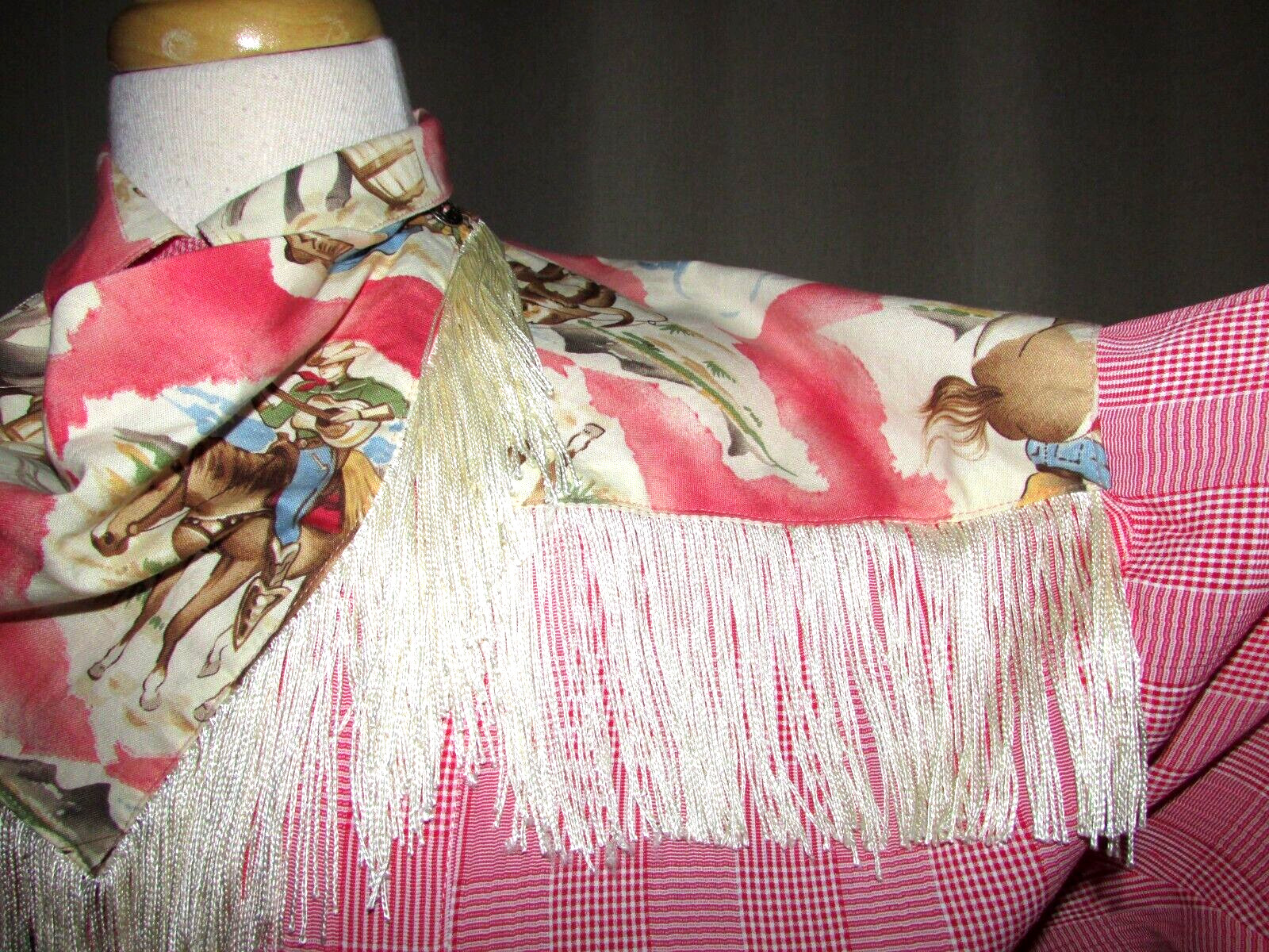 Vintage PINK Fringed Western Long Sleeve Blouse with Scarf Pamela Brandt USA 8