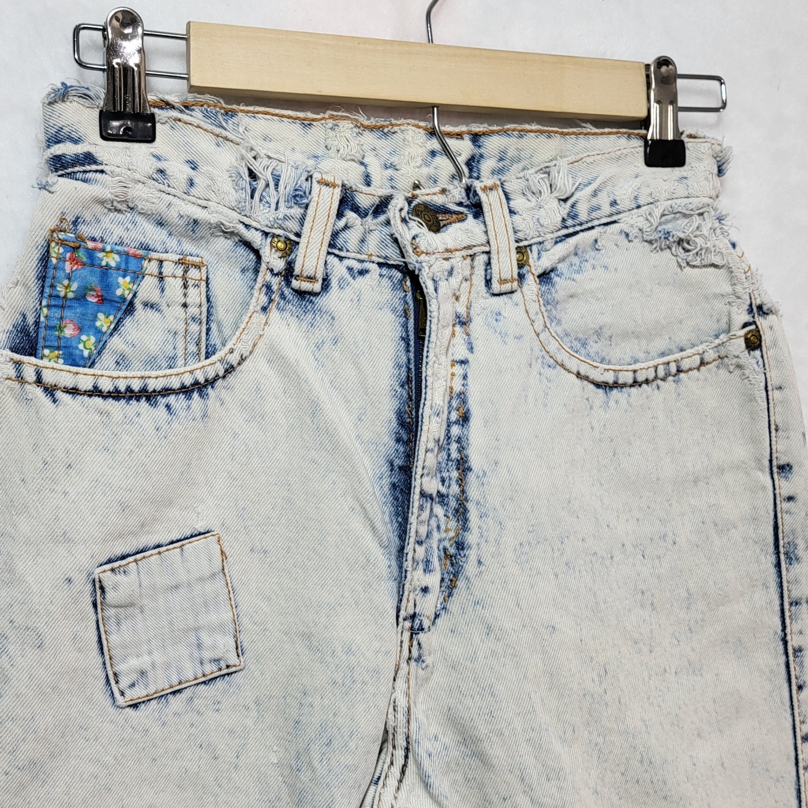 Vintage Zena Acid Wash Patchwork Jeans Womens 6 High Rise Tapered Print 80s