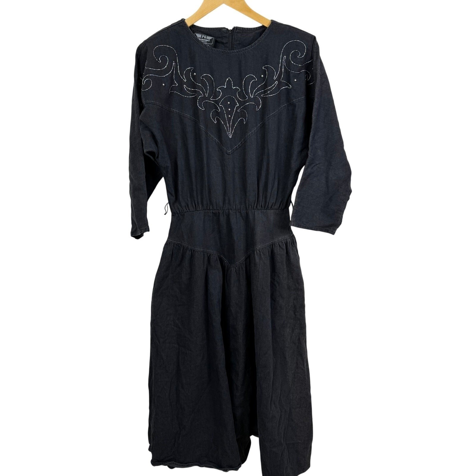 Vintage PG Collections Ginger Bort Black Denim Western Midi Dress Size 10
