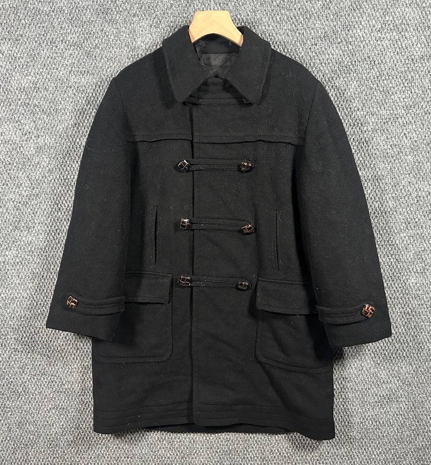 Vintage Loden Coat Wool Blend Black Toggle Button Overcoat Made In Germany