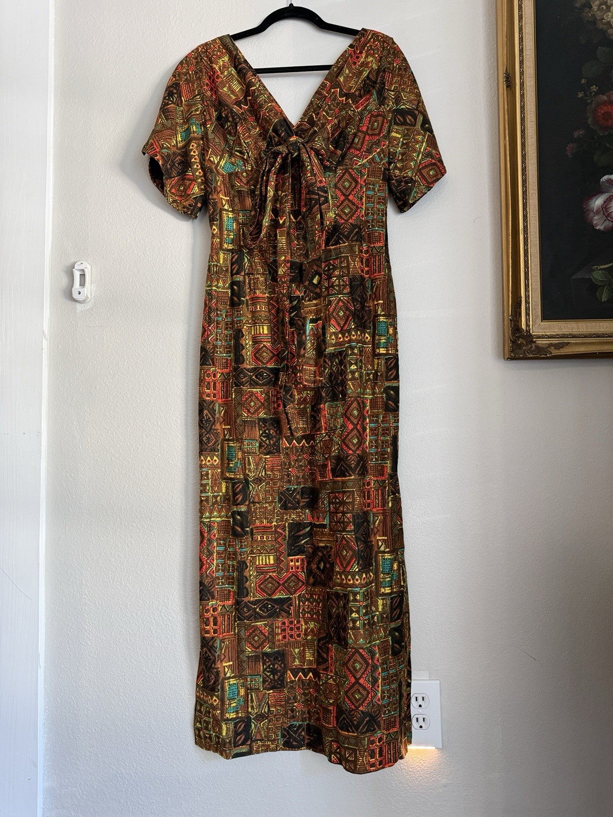 Vintage Mildreds of Hawaii 60s 50s Tiki Hawaiian Maxi Midi Dress Brown Large XL
