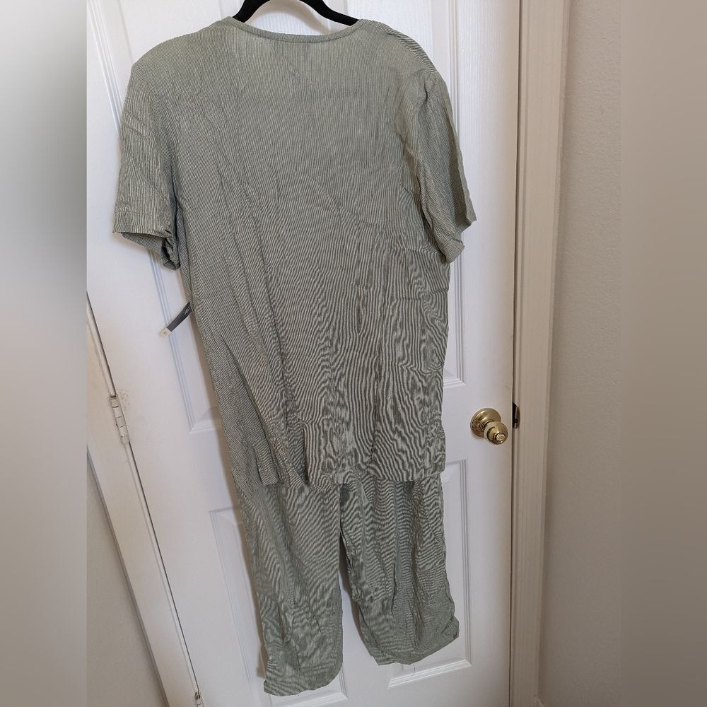 Vintage Deadstock Strped Women Blouse Pant matching set – size M NEW Rayon