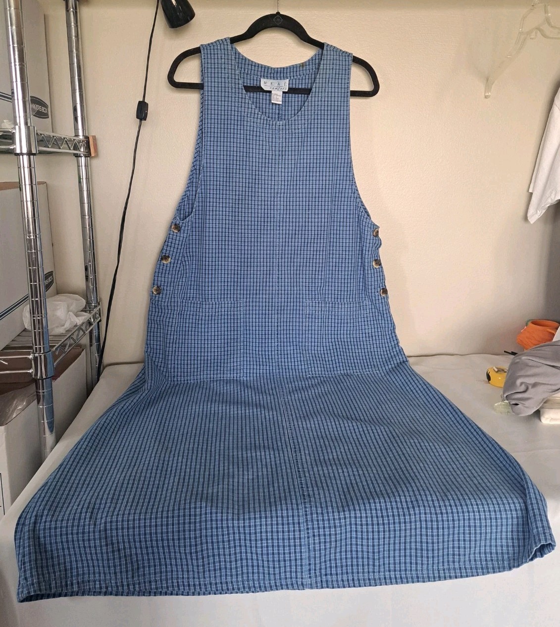 Vintage Real Comfort Blue And Dk Blue Plaid Jumper Dress Size L