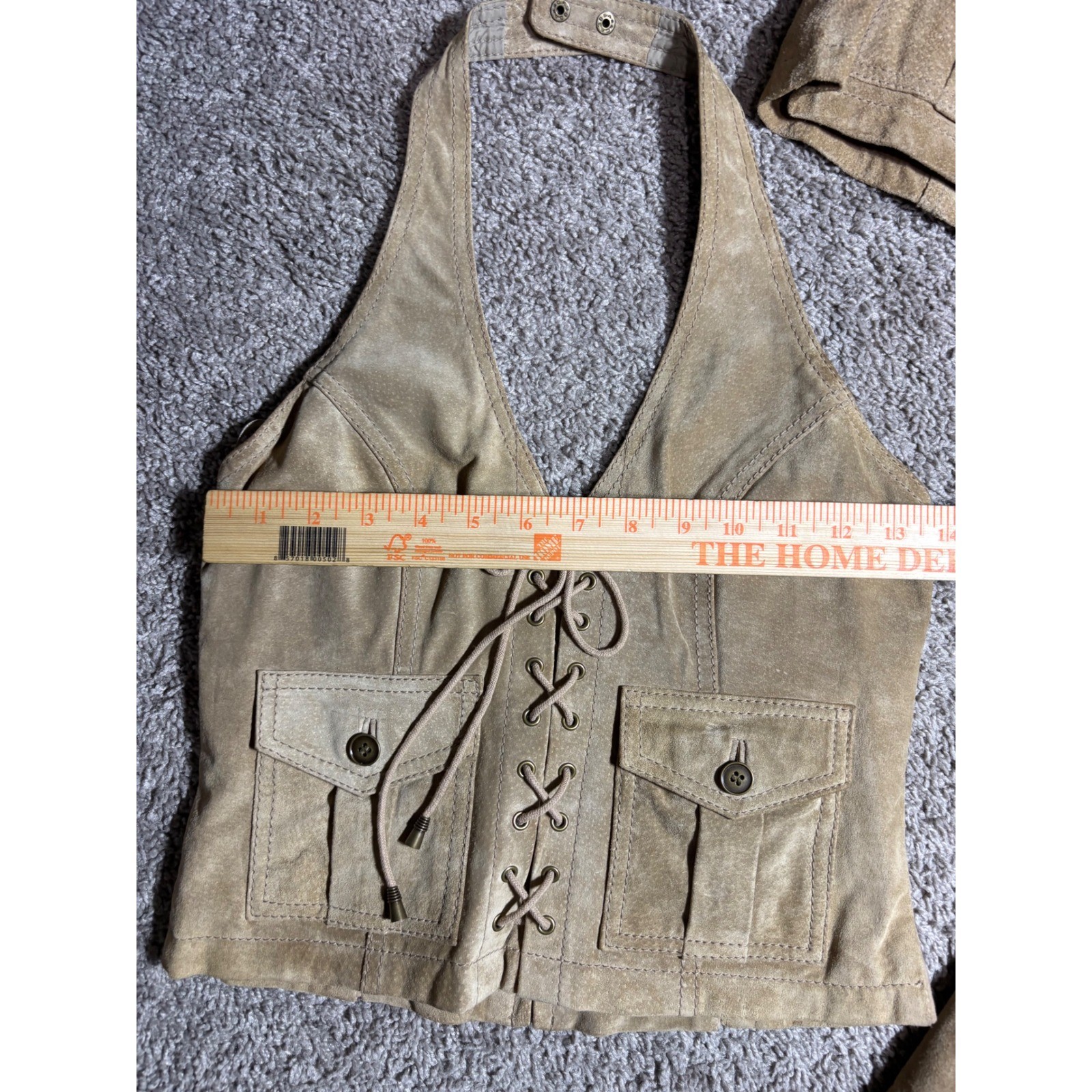 Wilsons Leather Maxima 3pc Suede Set Jacket Halter Vest Skirt Tan Tan S/4 Y2K