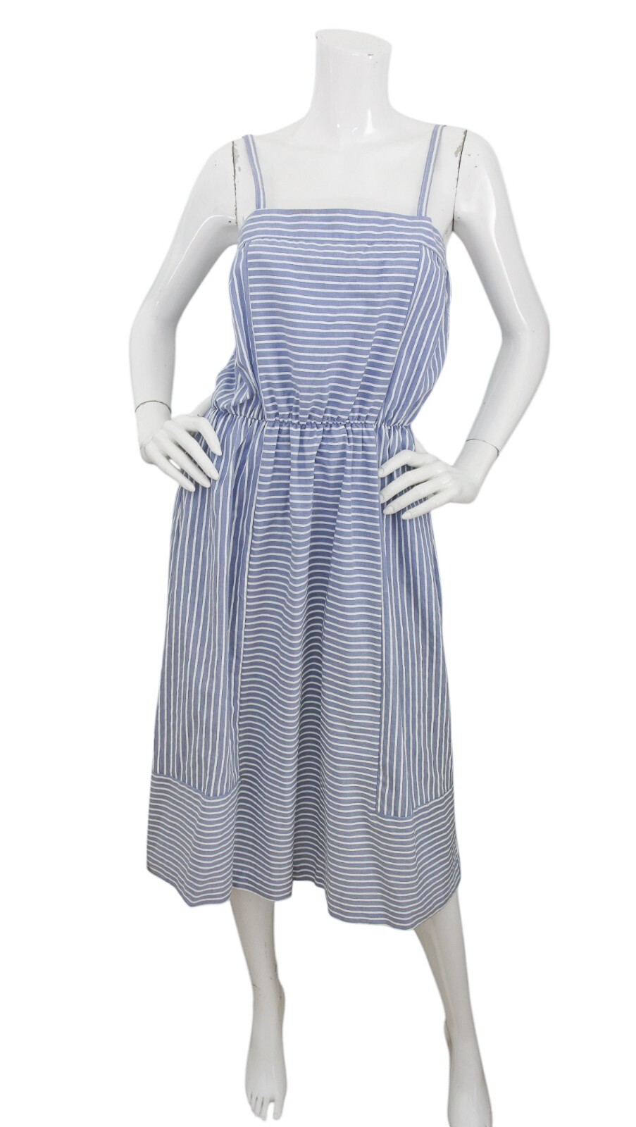 Vintage 80’s Blue Chambray Striped Dress Nautical Rockabilly Vtg Size 14