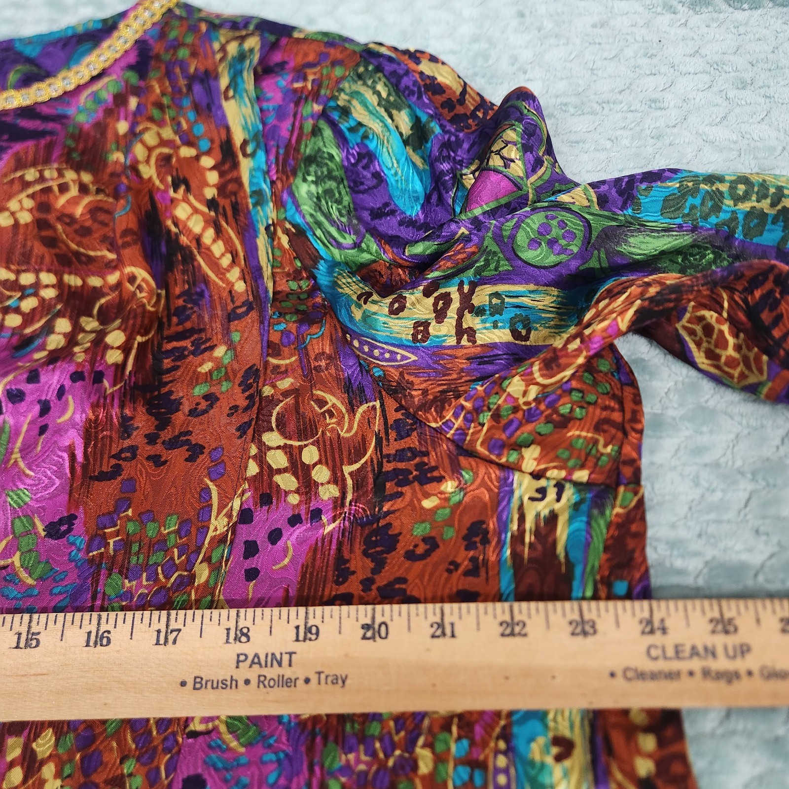 VTG 1970s Ruth Norman Artsy Bold Mixed Prints Blouse Size XL Shoulder Pads