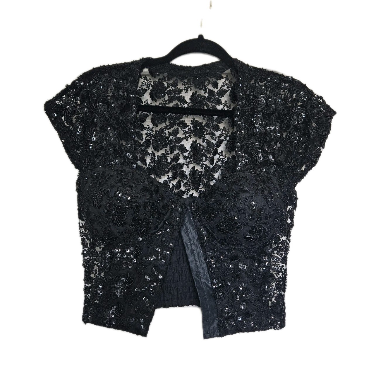Vtg Frederick’s Of Hollywood Sequin Lace Glam Goth Witchy Bustier Crop Top 36/S