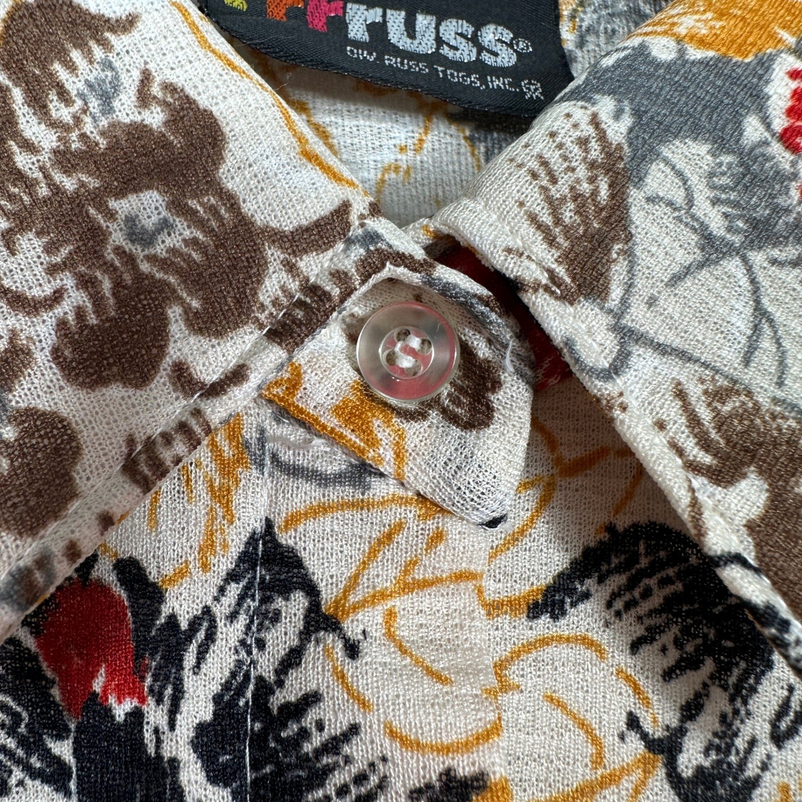 Russ Togs Floral Blouse Womens M Multicolor Excellent Vintage 70s Button Up