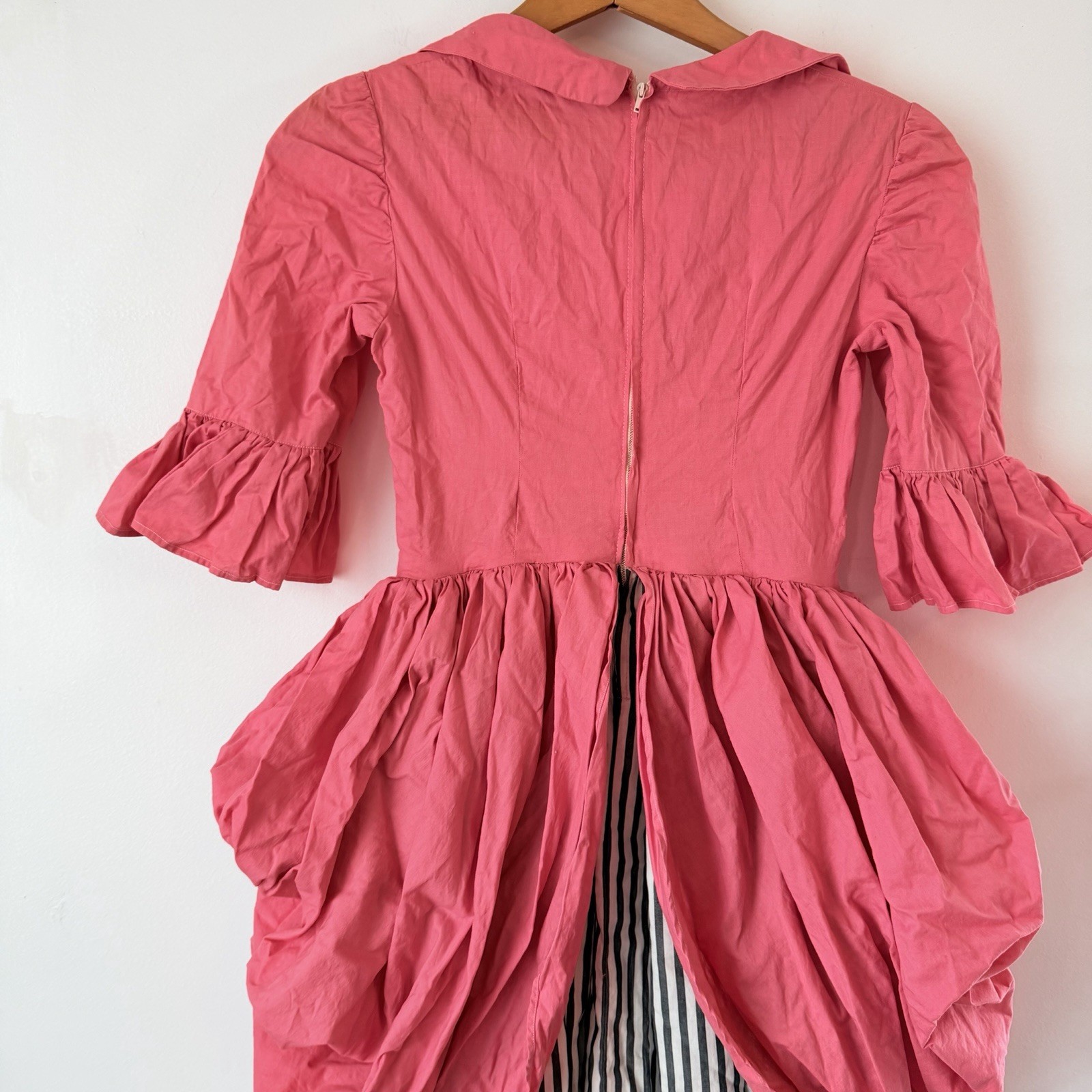 Vintage 1950s Pink Cotton Party Dress Bustle Black White Stripe Carnival Circus