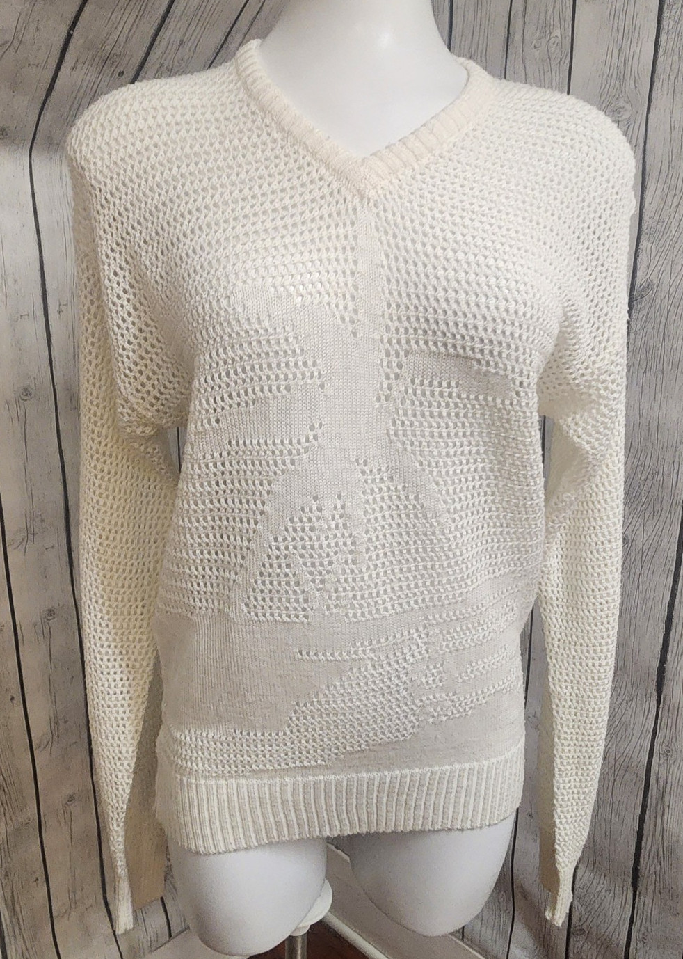 Vtg Givenchy for Chesa Palm Tree Knit Sweater White Mesh Open Weave M 80s