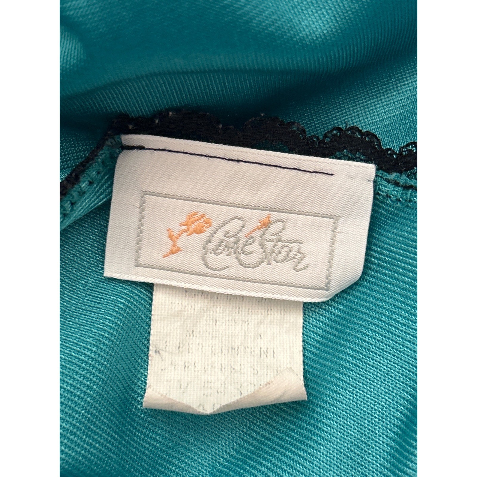 Vintage CineStar Nightgown Teal Blue Black Lace Romantic Glamour Regencycore