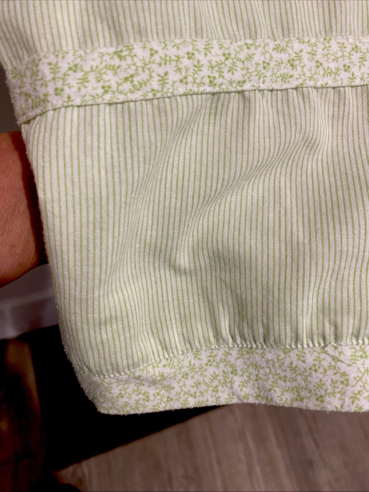 VTG Aria Nightgown Stripped Pale green lace and cherry Embroidery Trim Small