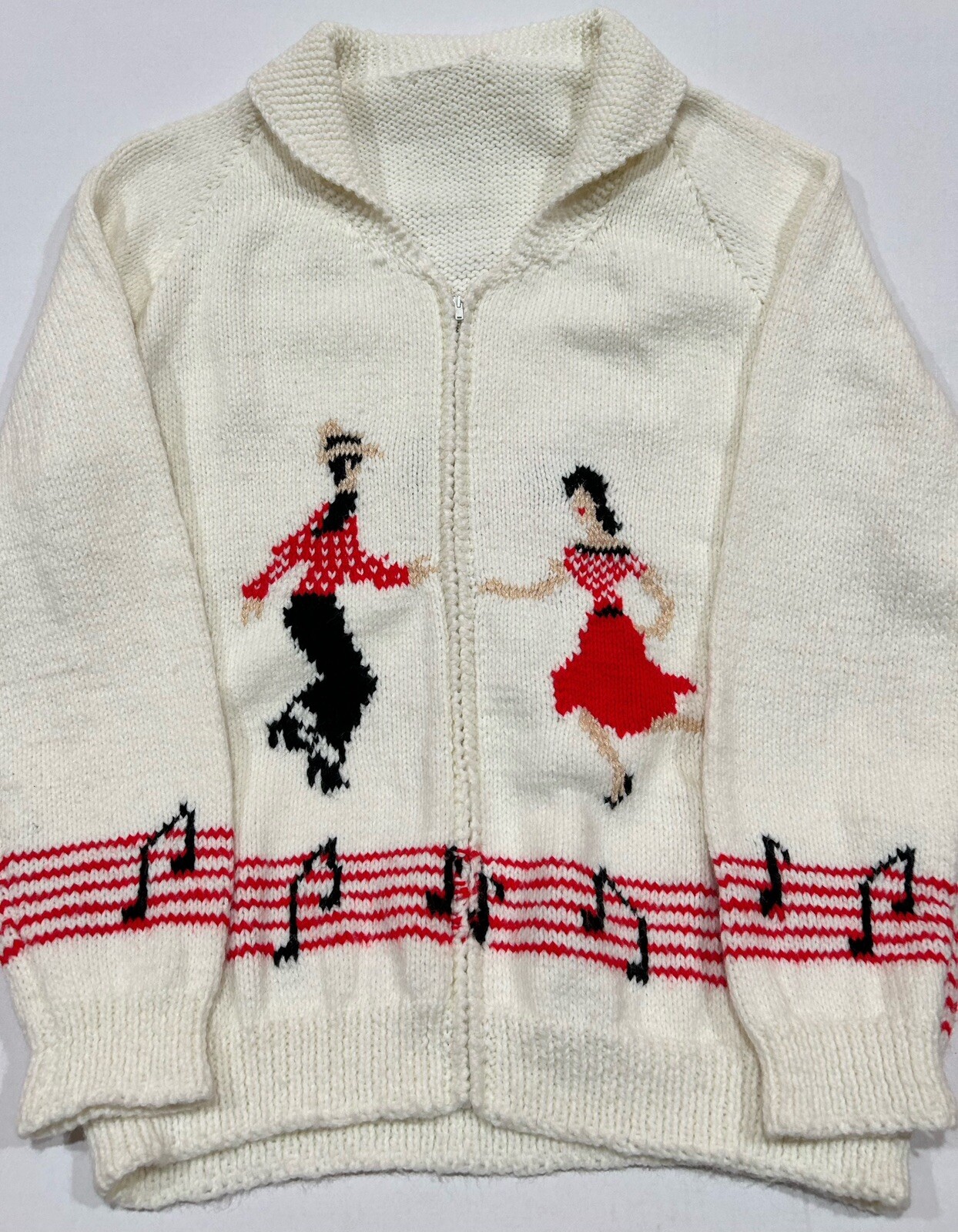 Hand Knit Cowichan Sweater Square Swing Dance 50s Style Full Zip Sz XL ? *READ