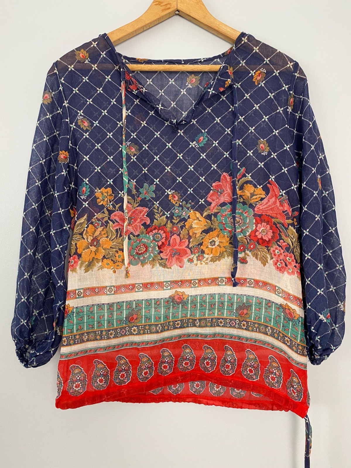 Vintage 1970s Lady Arrow Peasant Blouse, Size Small, Floral and Paisley Print