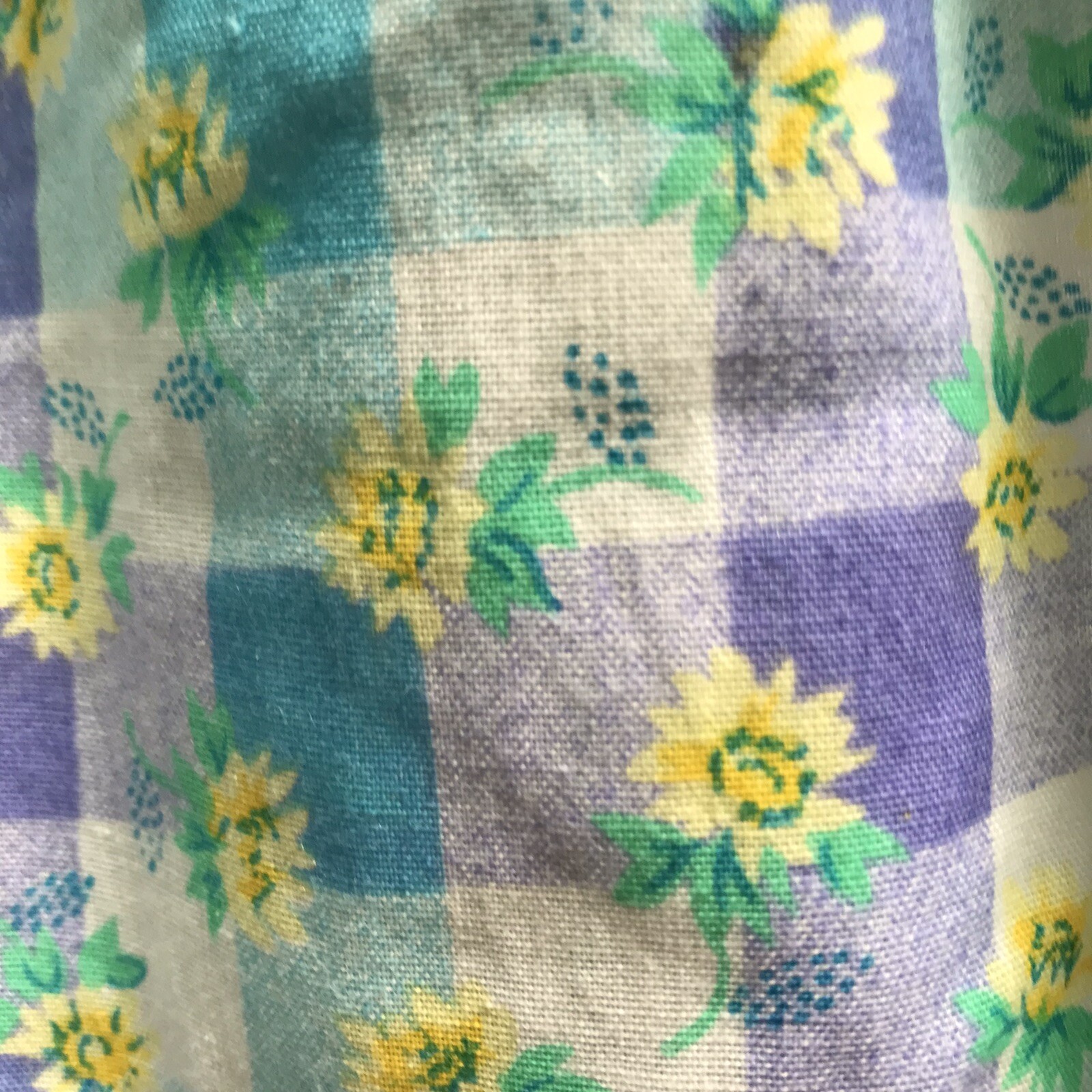 Vintage Dan Ellen House Coat Checkered Purple Blue White Yellow Flowers S-M