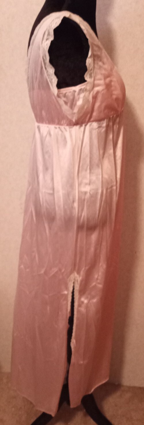 2 Vintage FANCY ME Sz S Pink Nylon Sheer Cream Lace Long Nightgown Slip Dress