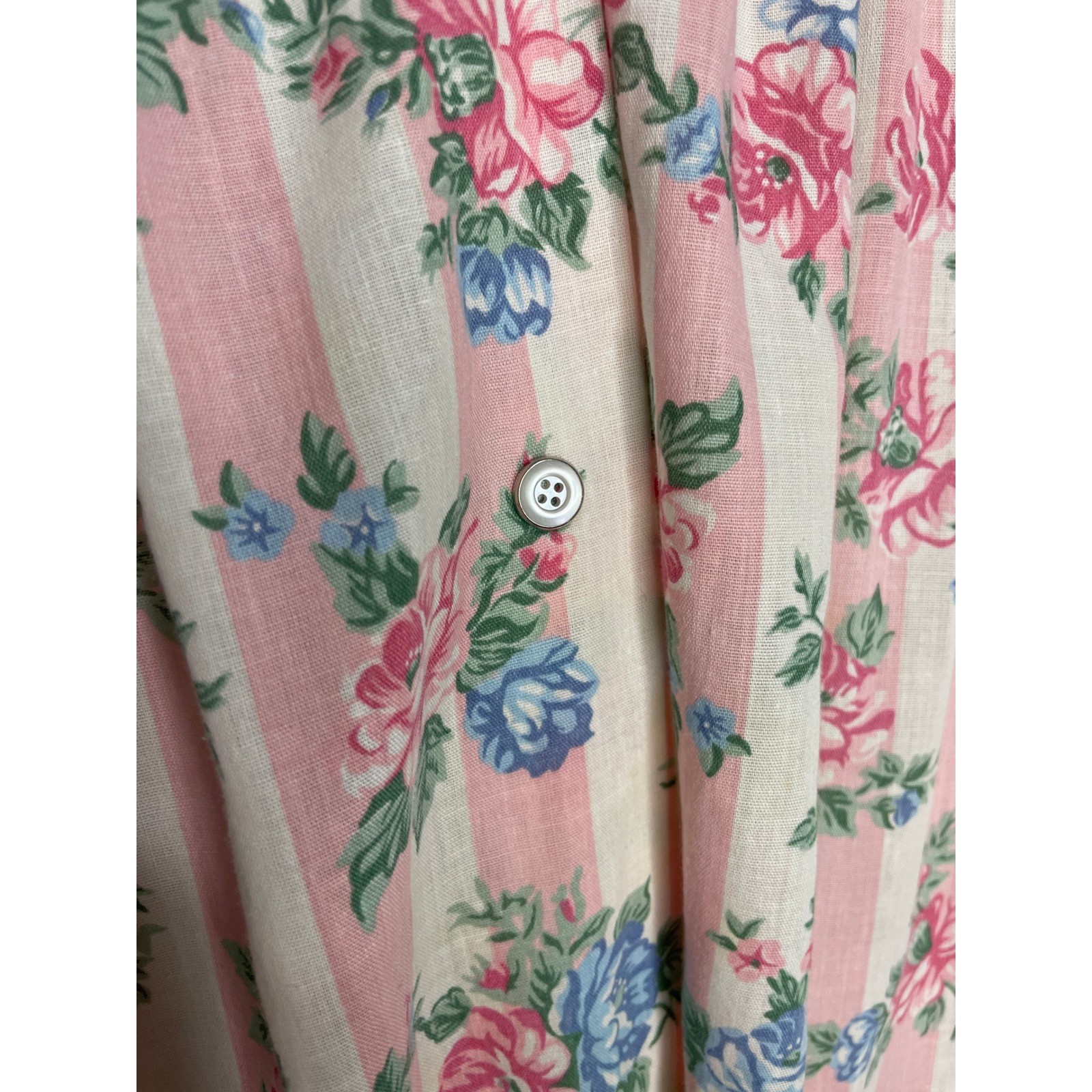 Vintage Floral Stripe Housecoat Cottagecore Grandmacore Pink Cotton Large