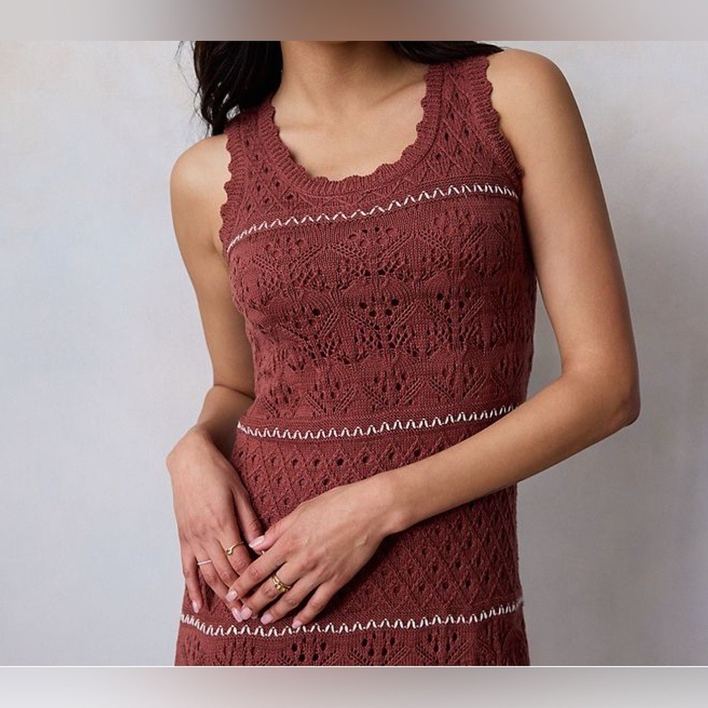 Sleeveless Crochet Maxi Knit Dress. Burnt Orange Size XL Indie, Boho (NWT)