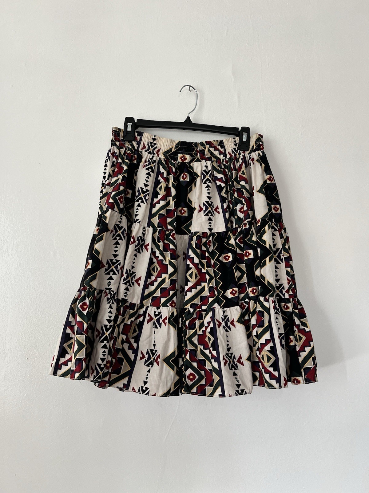 Vintage Tiered Skirt Square Up Fashions Inc Cotton Indigenous Print Sz S Boho
