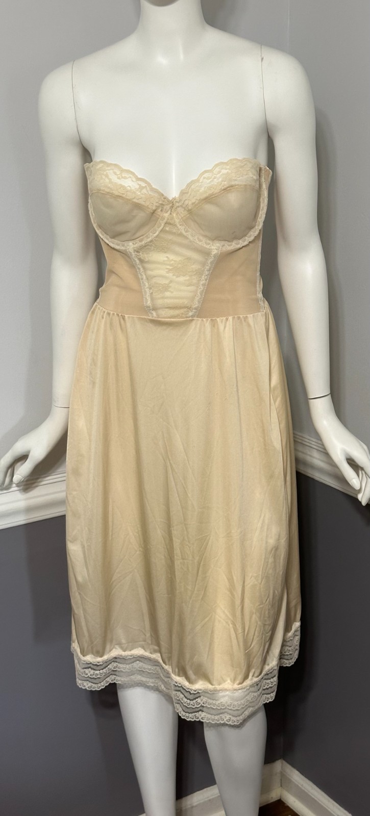 Vintage La Shapeur Young Smoothie Lace Bustier Bra Dress Slip Ivory 36C