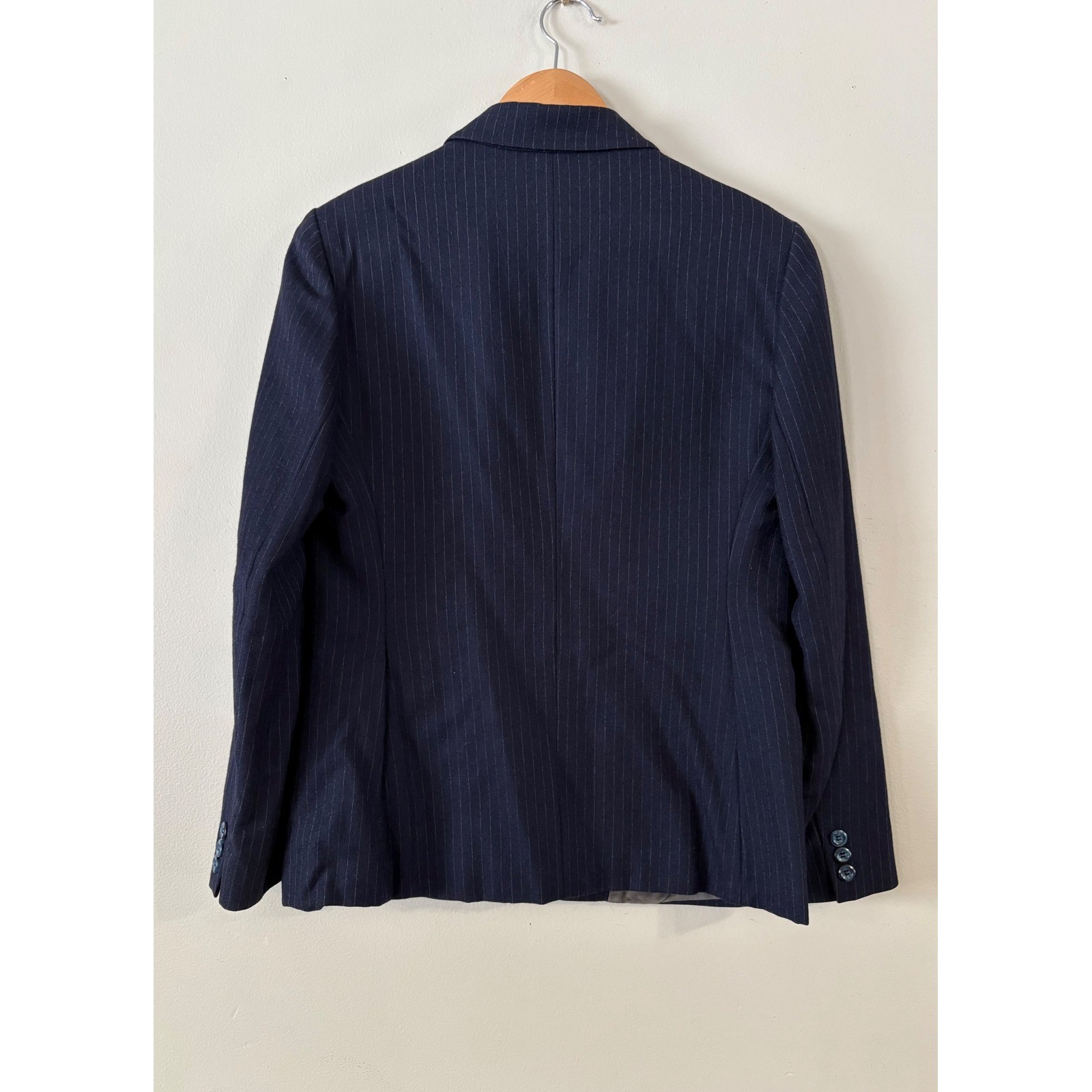Vintage Thimbles Women’s 12 100% Wool Navy Pinstripe Blazer 2 Button Lined