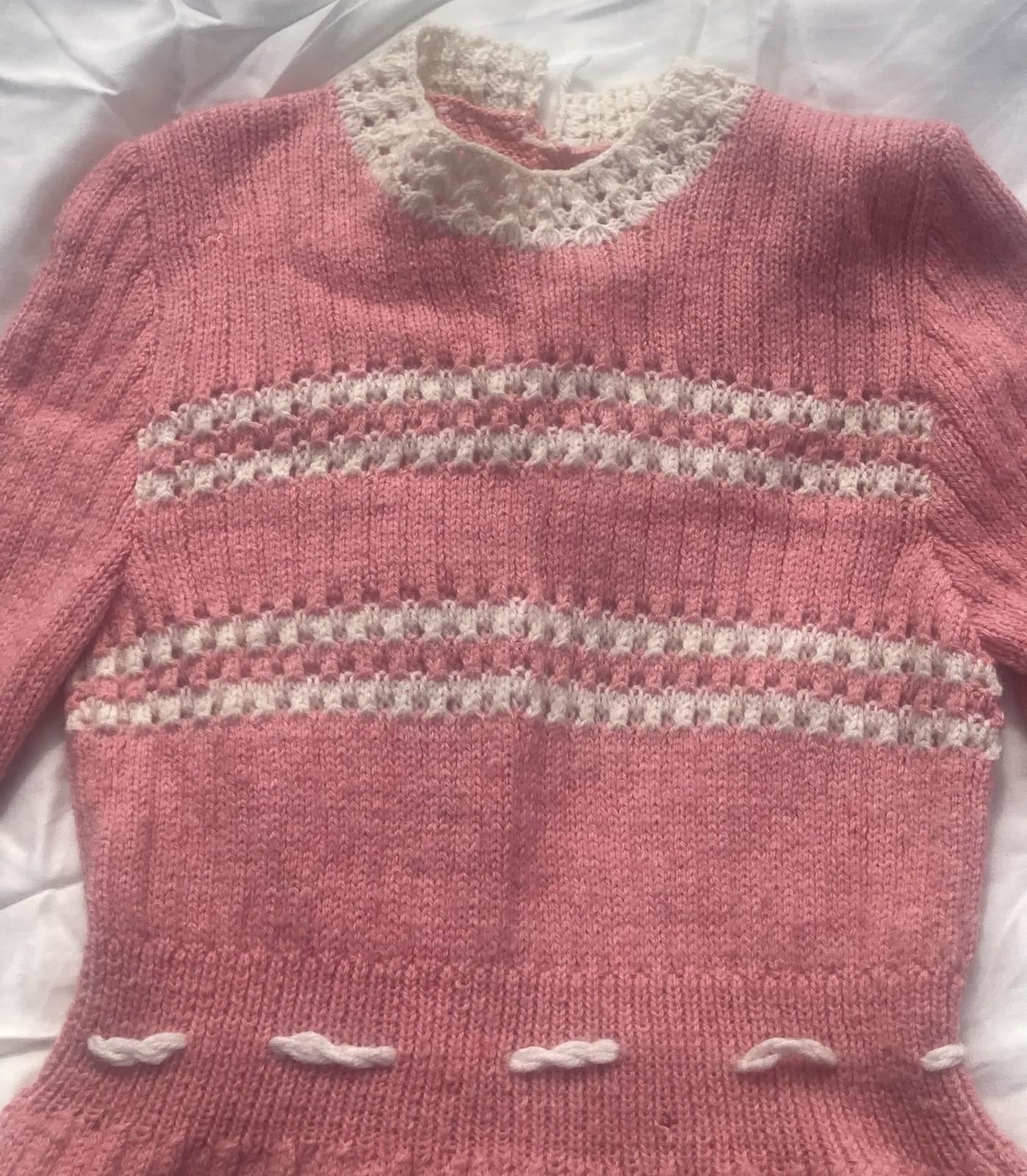 Vintage 80s Sweater Dress Juniors SM/M Pink White Spring Easter Church Party