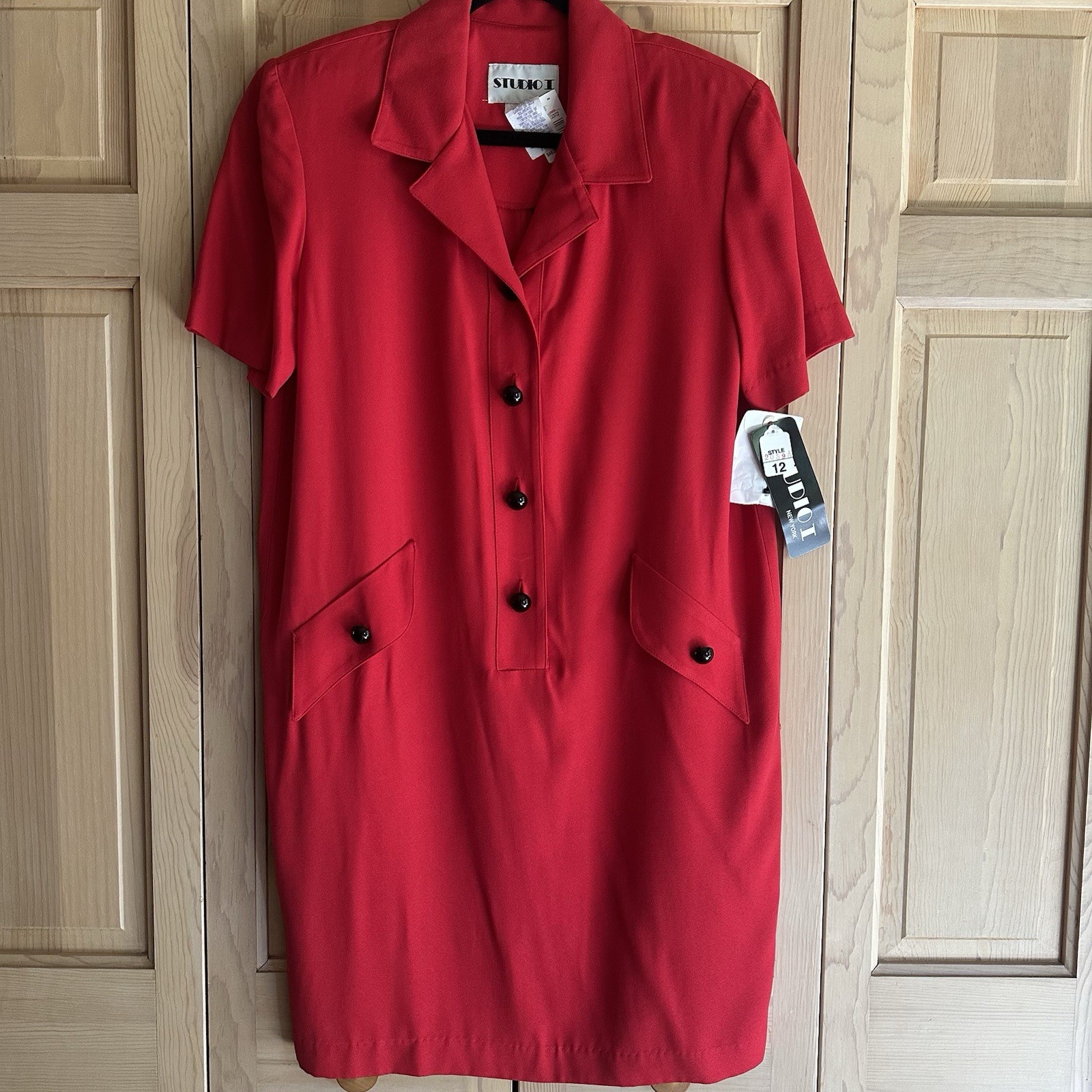 VTG 80/90’s NEW Studio I Cherry Red Career Retro Tailored Shift Dress Sz 12 NWT