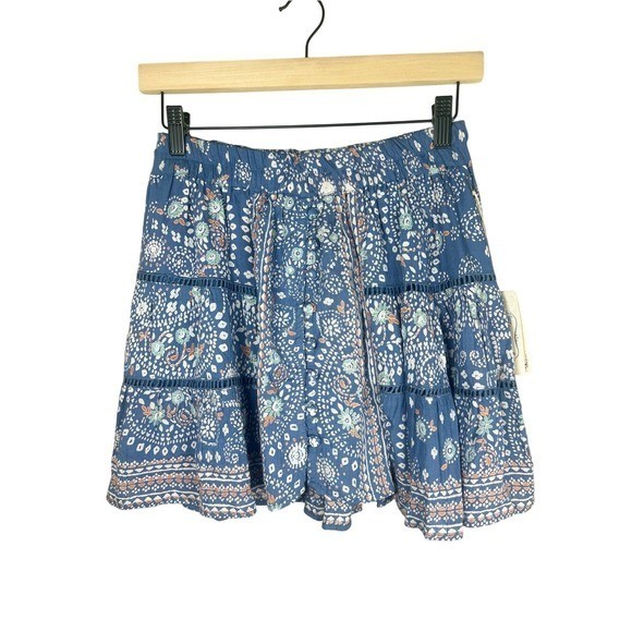 NWT Rockin’ C Cavender’s Blue Boho Tiered Mini Skirt Size S