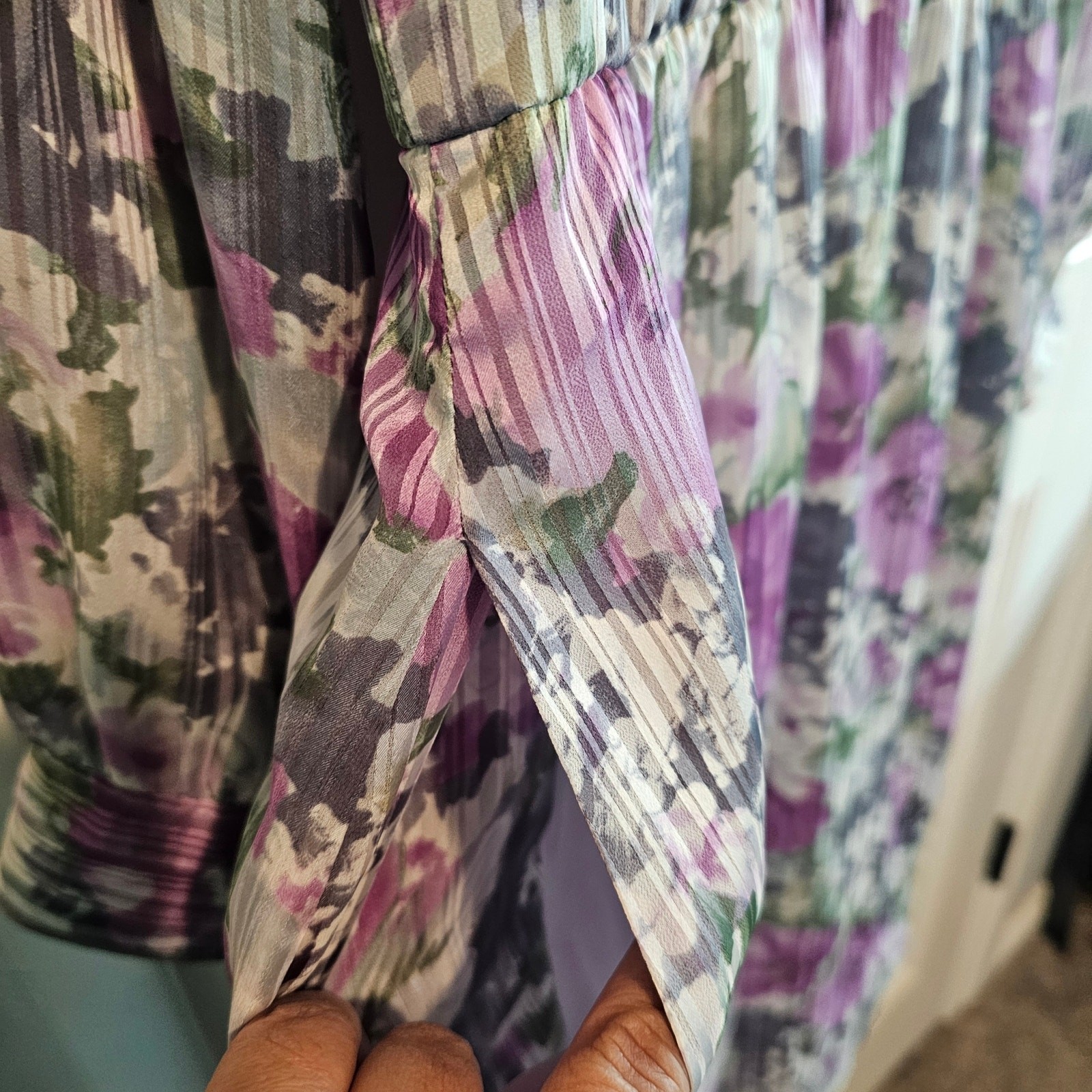 Vintage Wilroy Dress Womens XL Purple Floral 80s Cottage Coquette Glam Prairie