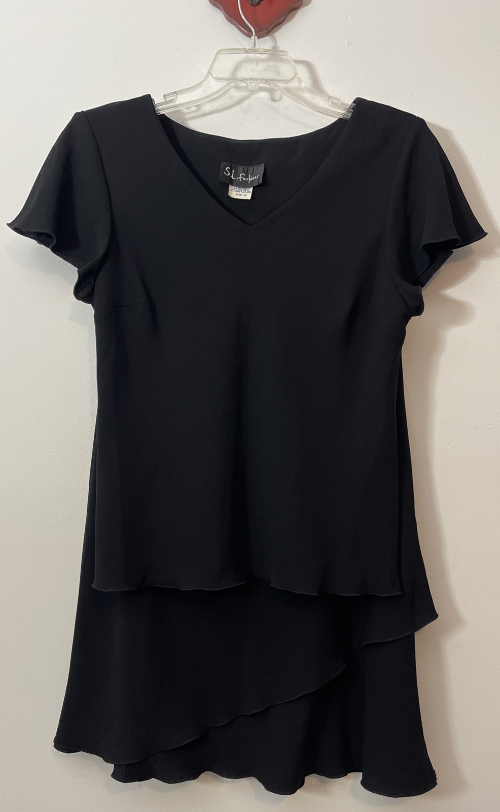 Vintage SL Fashions Womens Size 16 Ruffled Black Blouse & Midi Skirt Outfit A552