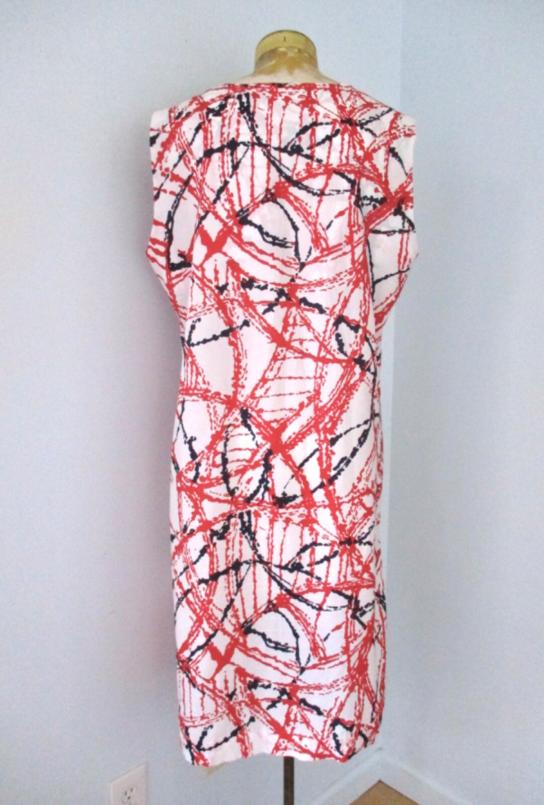 Vtg 60s Mod Red Black Abstract Paint Splatter Sleeveless Sheath Day Dress XL