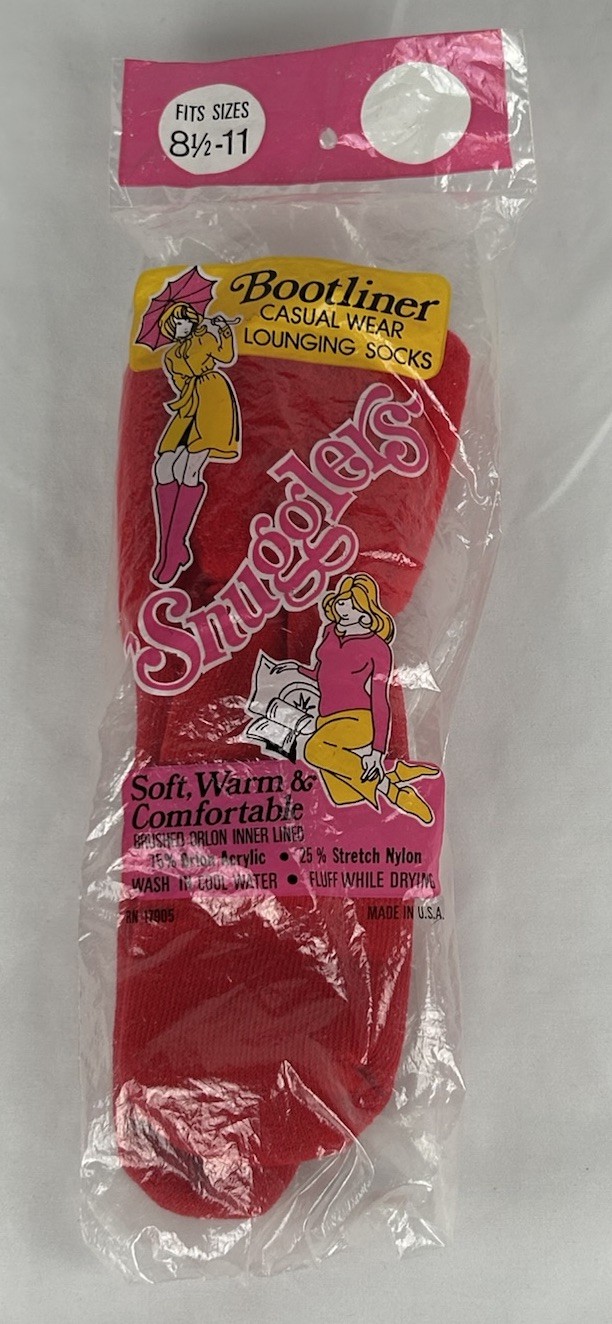 Vtg NEW Red Snugglers Brushed Orlon Bootliner Lounging Socks Sz 8.5-11